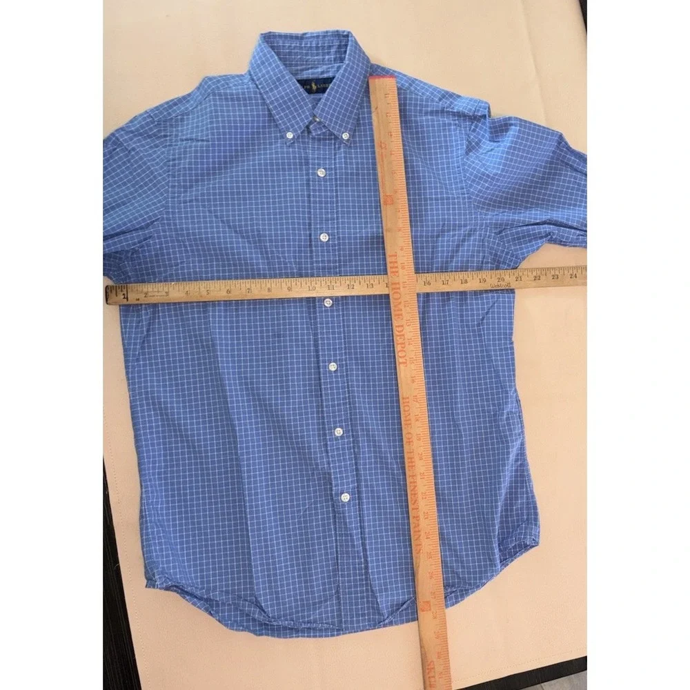 Polo Ralph Lauren Blue White Plaid Check Button Down Mens Medium Long Sleeve